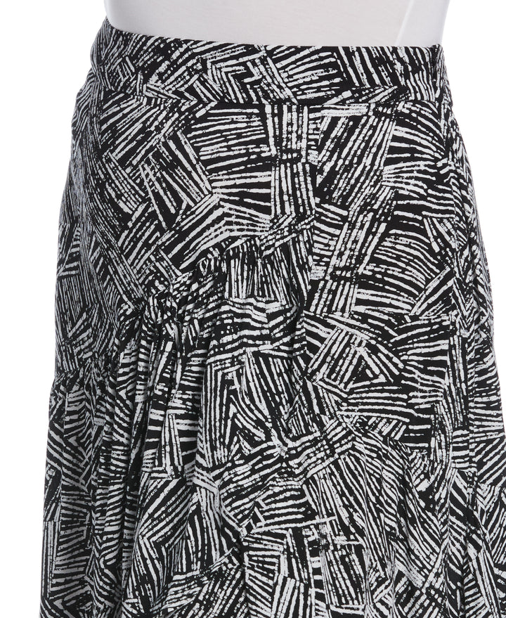 Printed Crepe Faux Wrap Skirt (Black) 