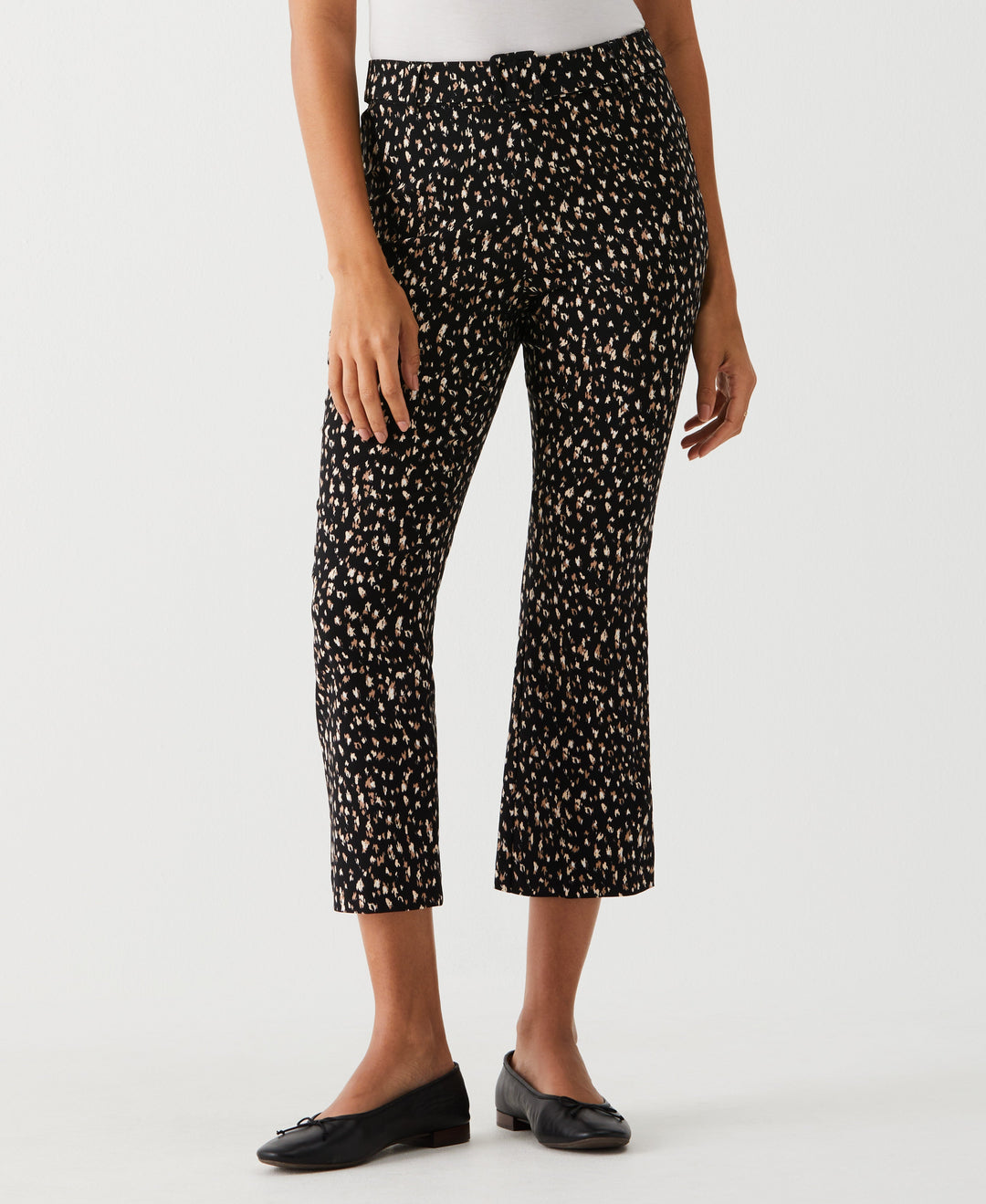 Printed Crop Boot Cut Pant with Belt (Black) 