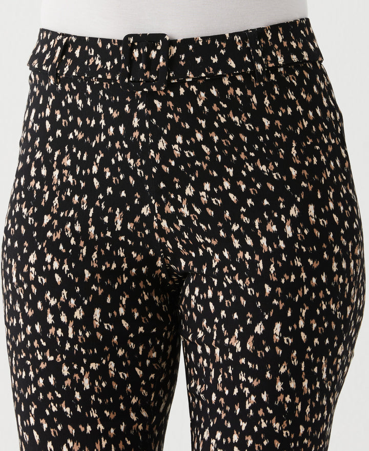 Printed Crop Boot Cut Pant with Belt (Black) 