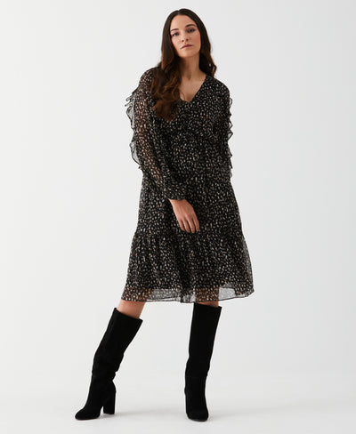 Printed Ruffle Dress (Black) 