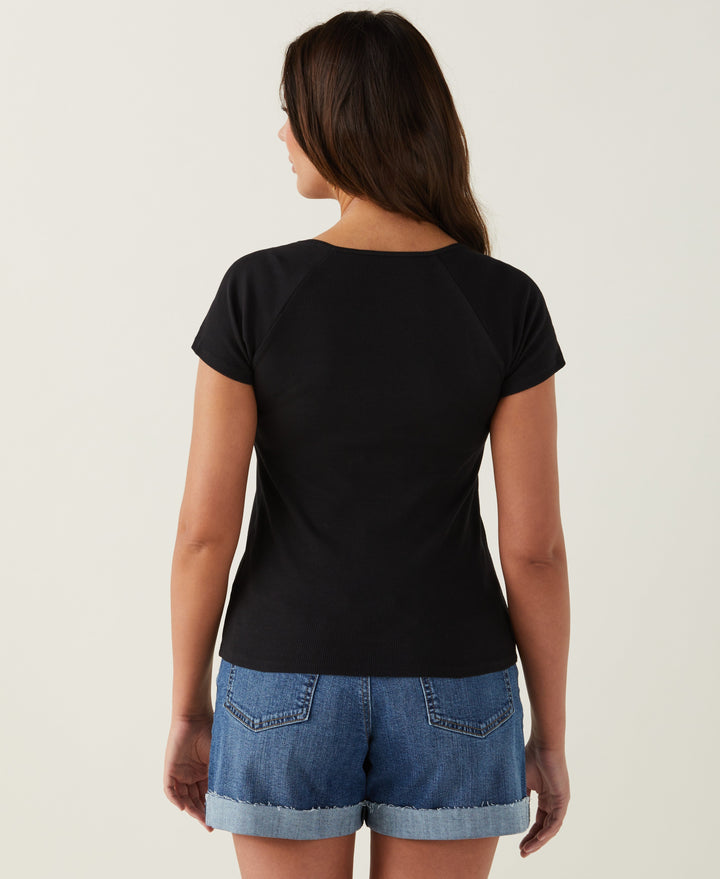 Ribbed Square Neck Tee (Black) 