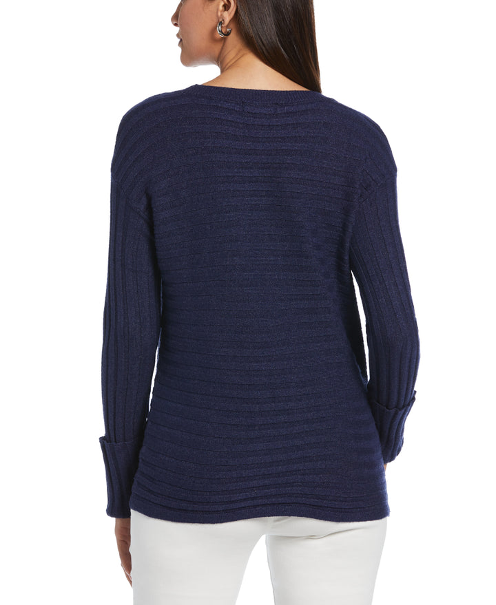 Ribbed Sweater with Button Detail (Peacoat Heather) 