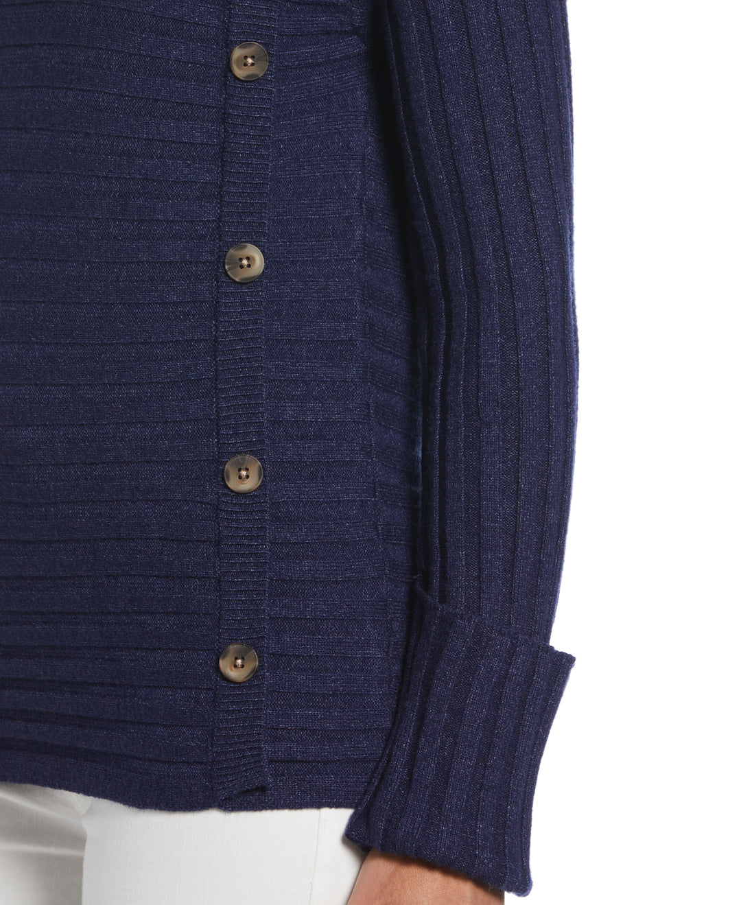 Ribbed Sweater with Button Detail (Peacoat Heather) 