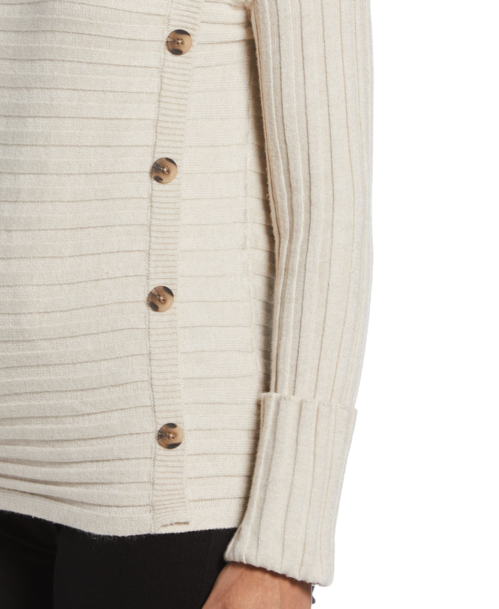 Ribbed Sweater with Button Detail (Oatmeal Heather) 
