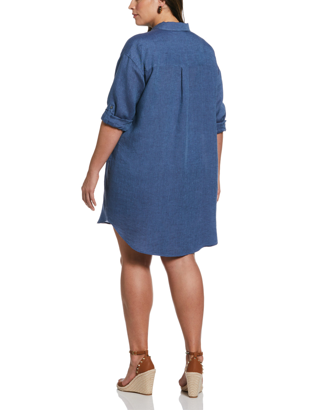 Roll Sleeve Linen Shirt Dress (Delft) 