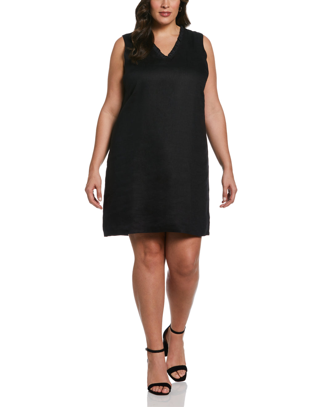 Ruffle Neck Linen Dress (Black) 