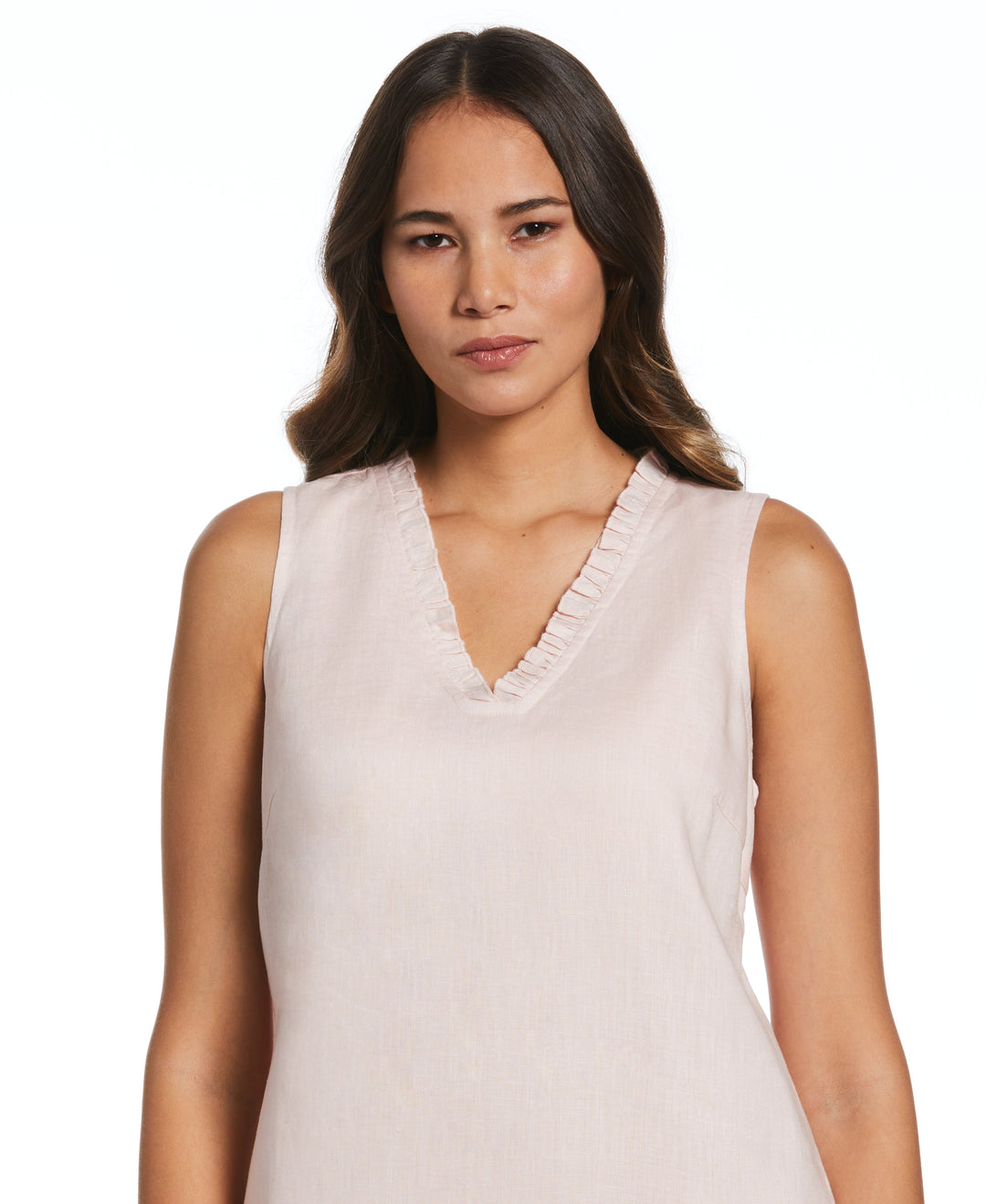 Ruffle Neck Linen Dress (Pink Dogwood) 