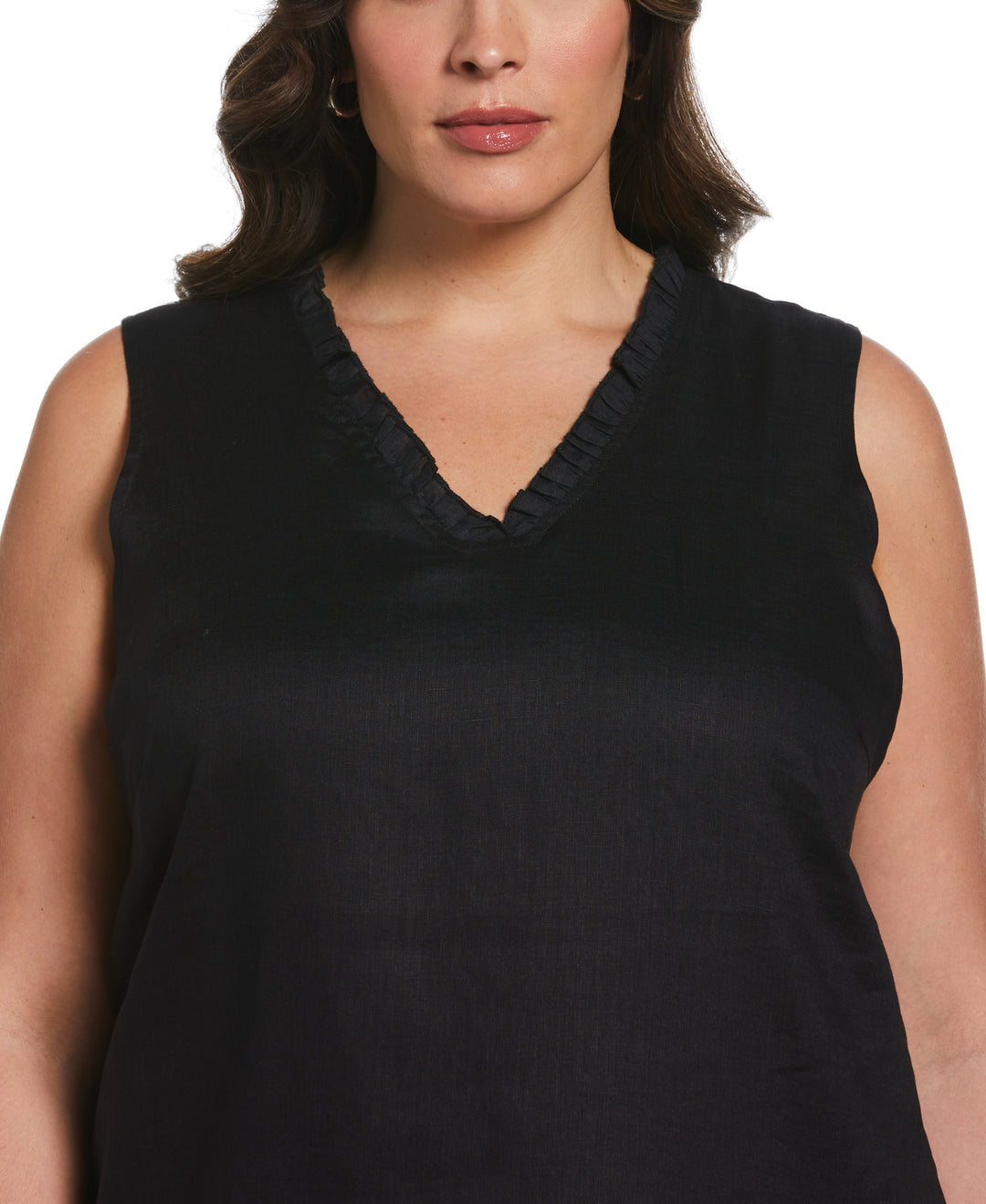 Ruffle Neck Linen Dress (Black) 