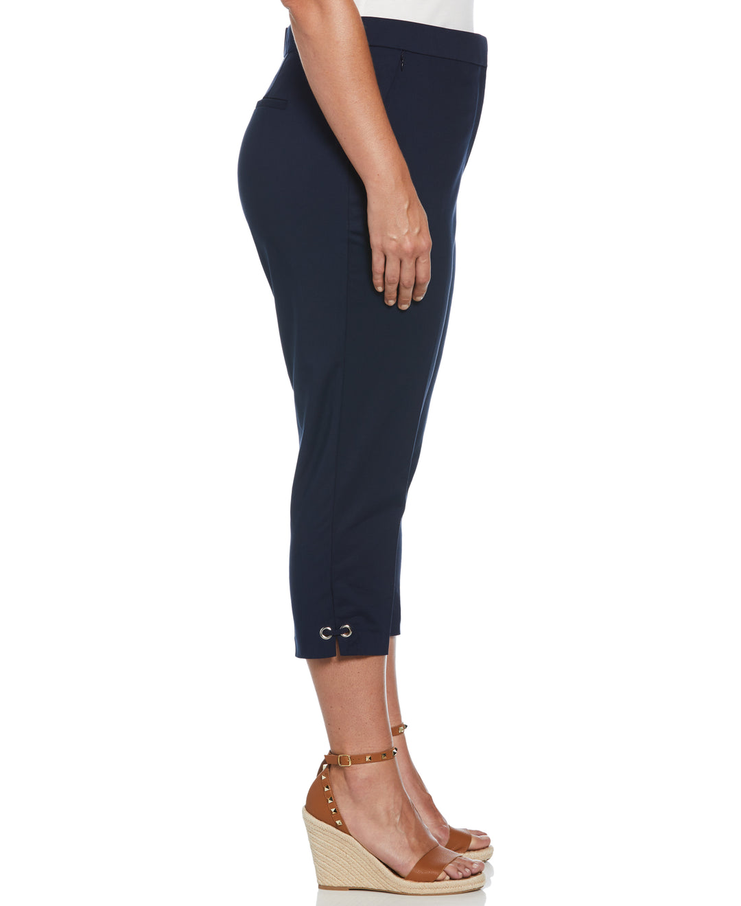 Satin Twill Capri With Grommets (Navy) 