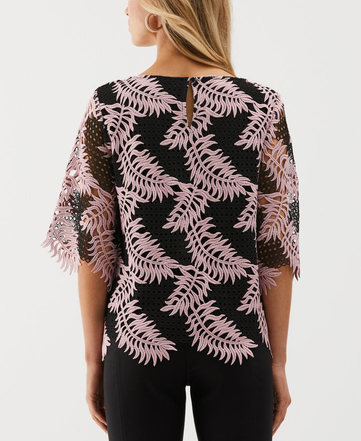 Women's Scalloped Elbow Sleeve Lace Top | Rafaella