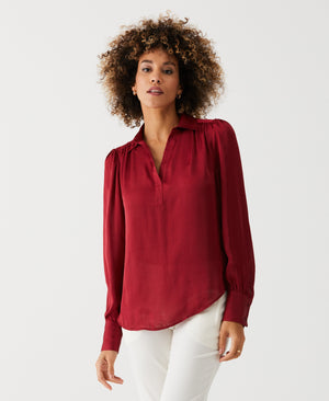 Shirred Split Neck Blouse (Rhubarb) 