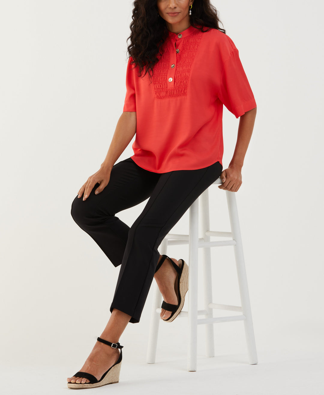 Smocked Banded Collar Top (Hibiscus) 