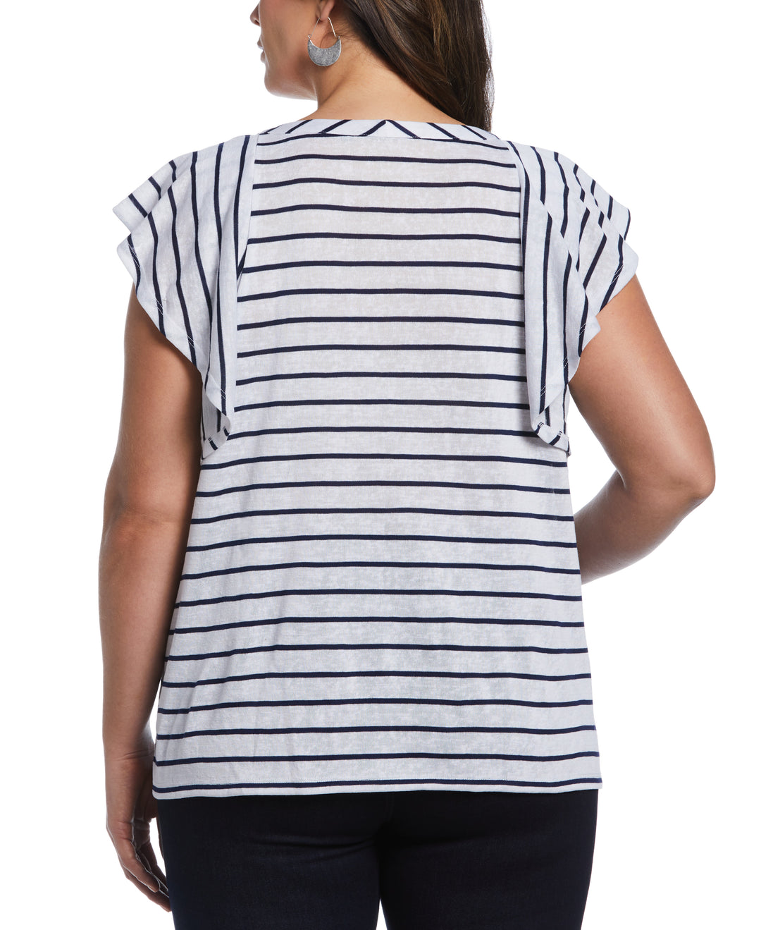 Stripe Lace-Up Flutter Sleeve Top (Mediterranean Blue) 
