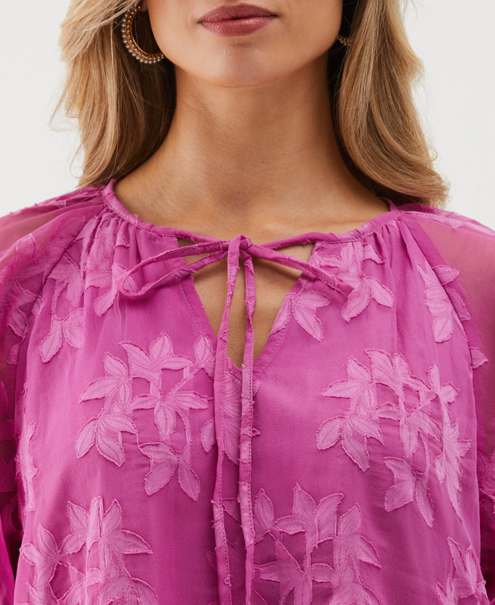 Tie Top Raglan Sleeve Blouse (Purple Orchid) 