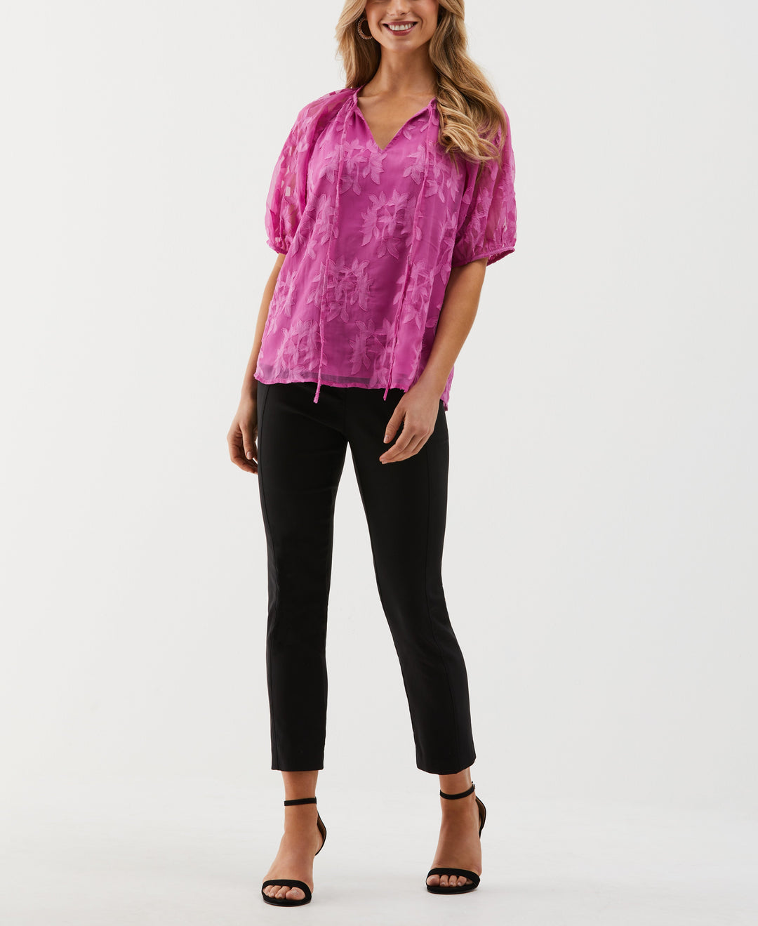 Tie Top Raglan Sleeve Blouse (Purple Orchid) 