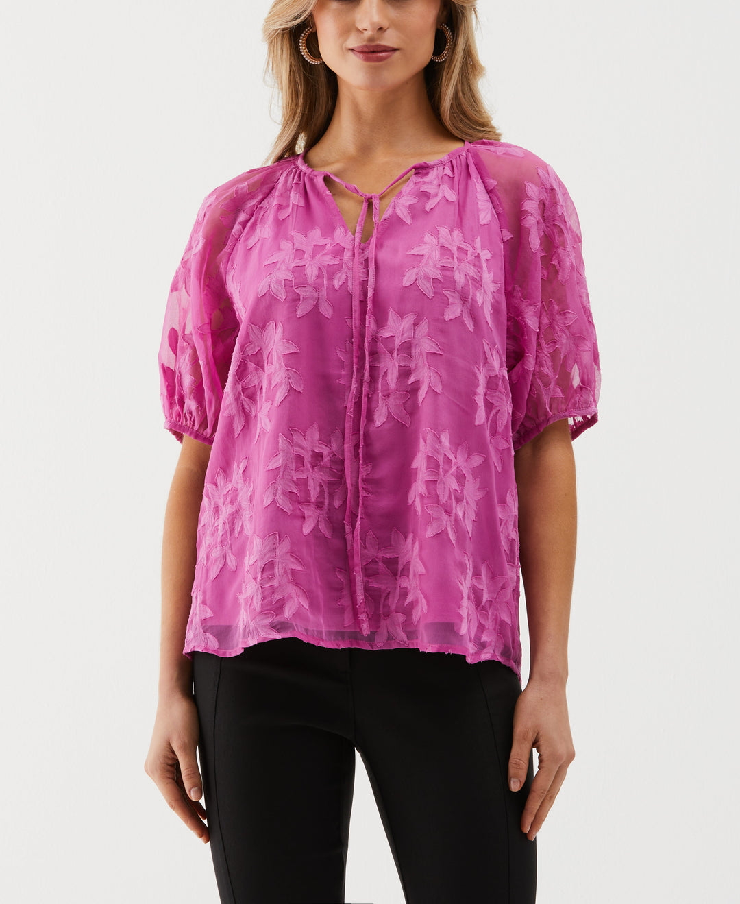 Tie Top Raglan Sleeve Blouse (Purple Orchid) 