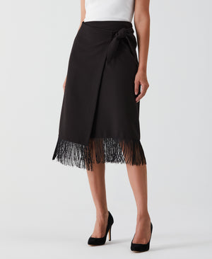 Tie Wrap Skirt with Tassel Trim (Black) 