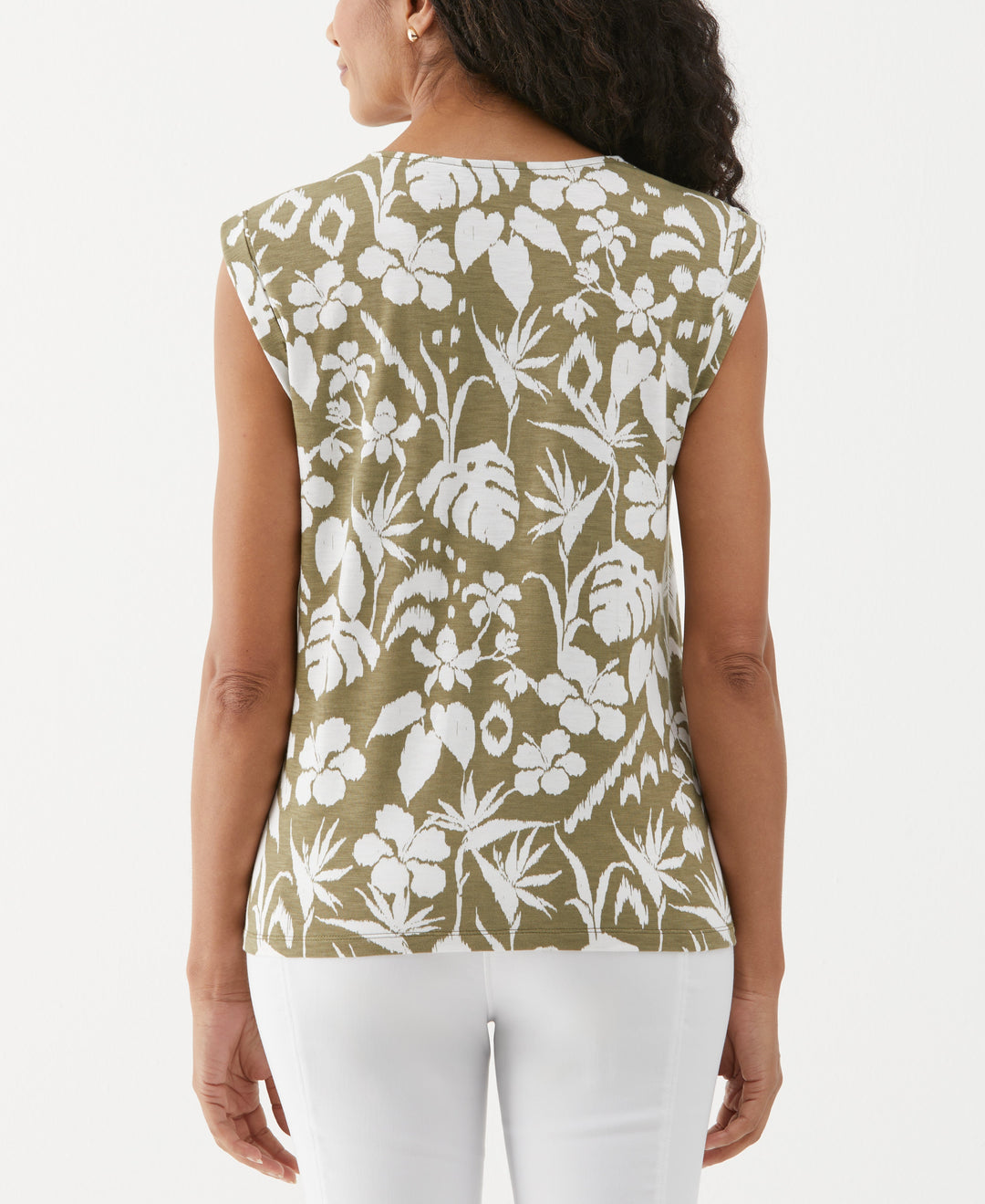 Tropical Print Lace-Up Tank Top (Aloe) 