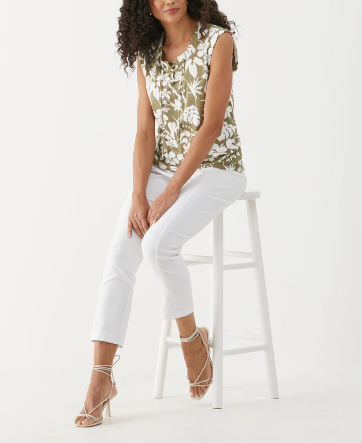 Tropical Print Lace-Up Tank Top (Aloe) 
