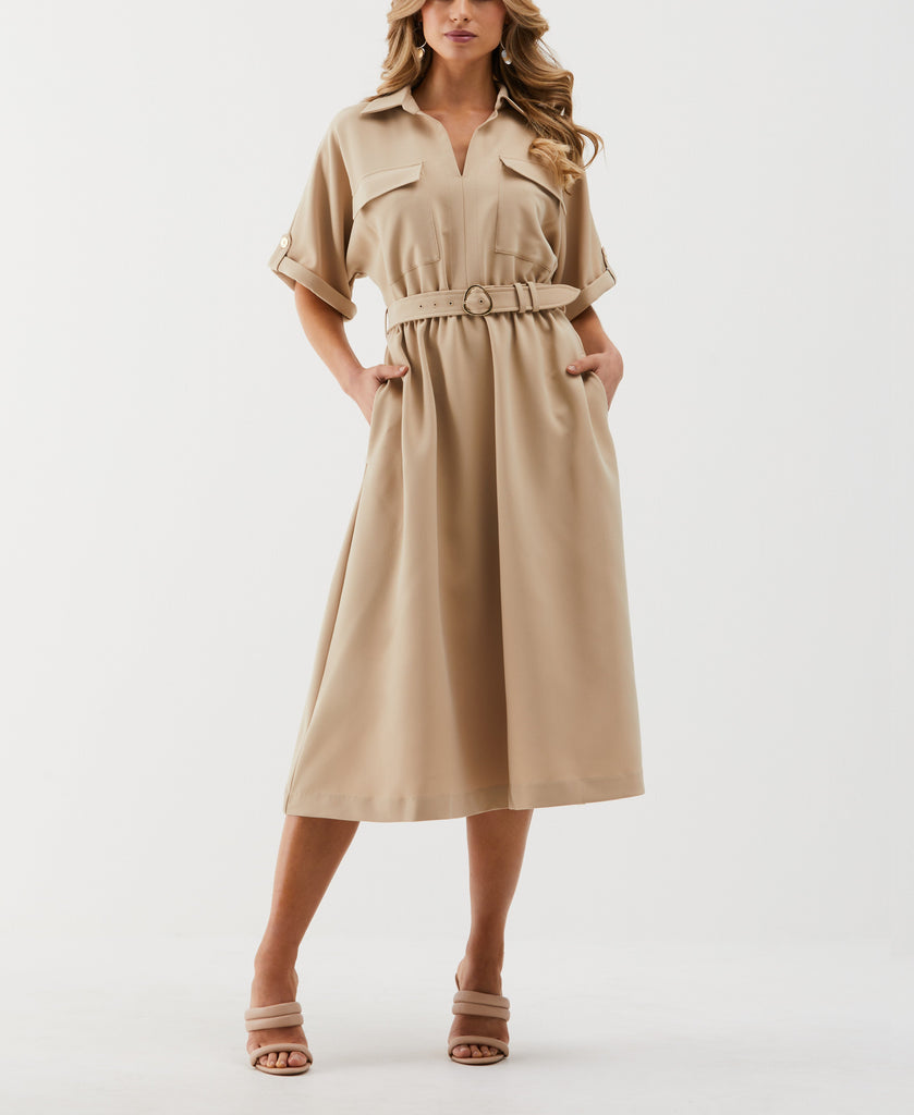 cream utility dress Delina Utility Dress in Creme