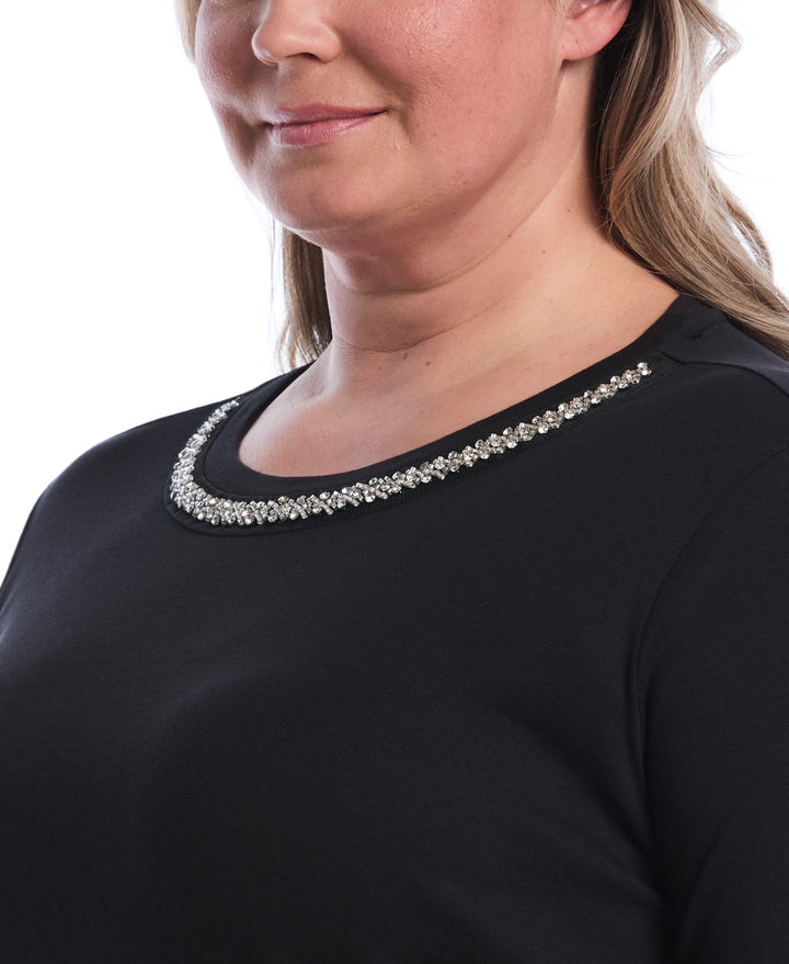 Plus Size Embellished Neckline Top (Black) 