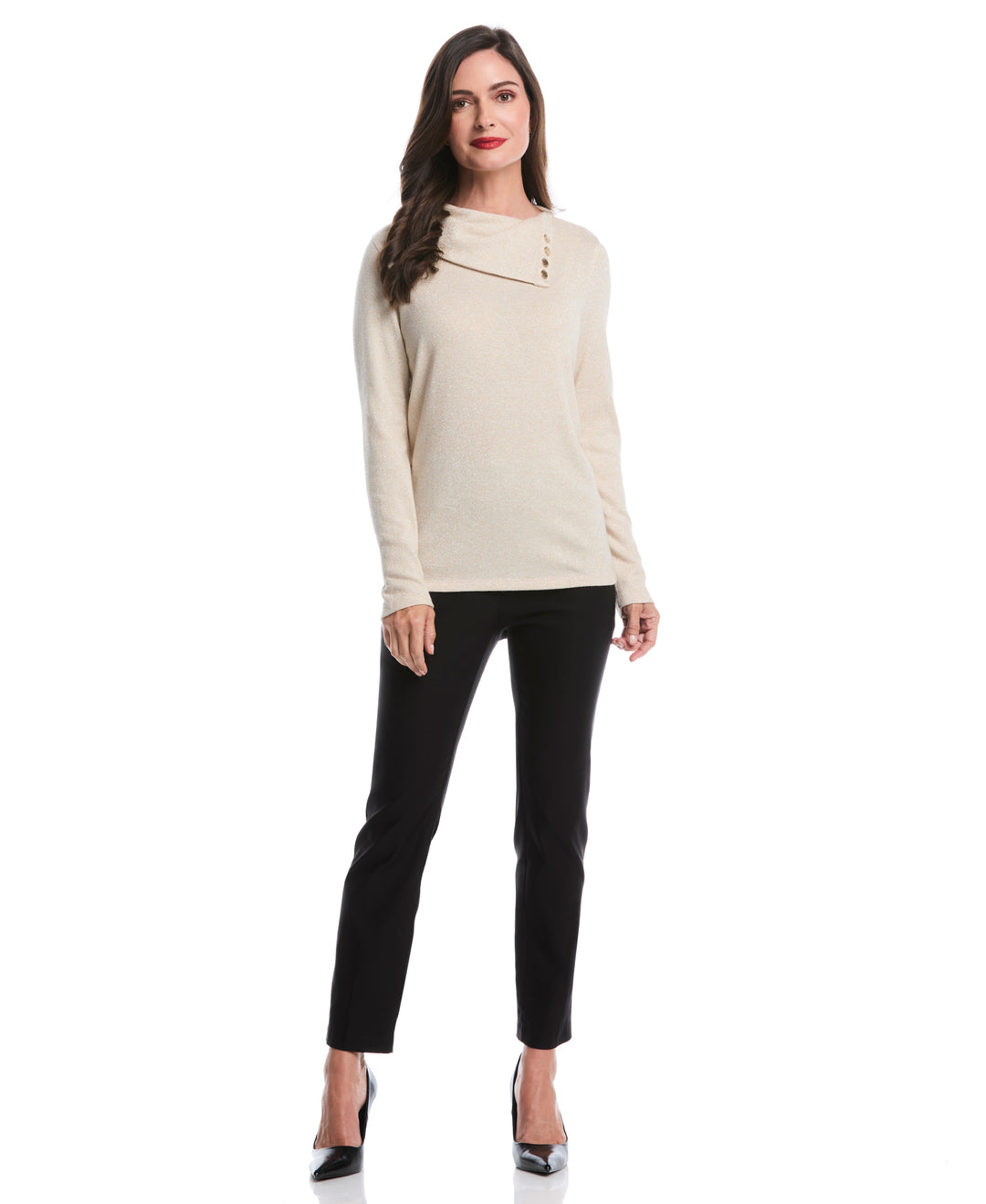 Petite Split Collar Top (Wheat Heather) 