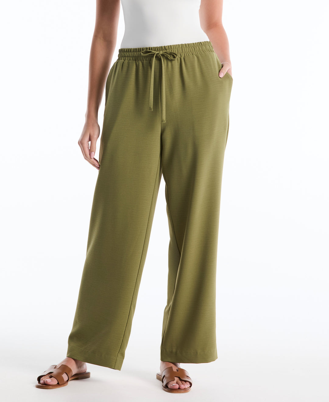 Drawstring Wide Leg Pant (Loden Green) 