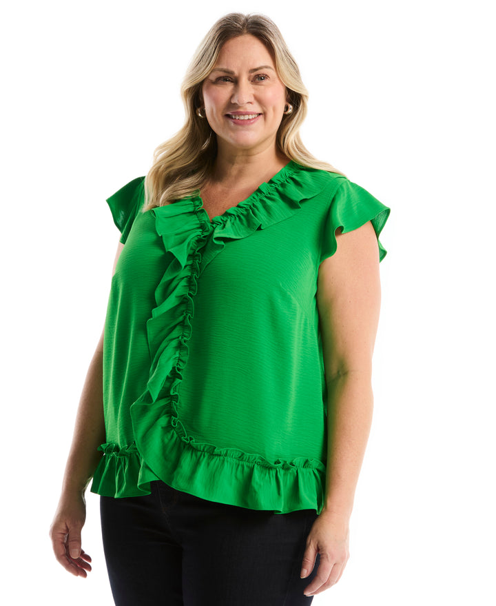 Plus Size Ruffle Blouse (Fern Green) 