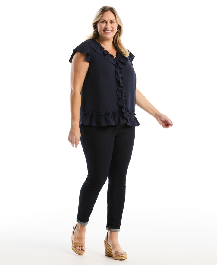 Plus Size Ruffle Blouse (Peacoat) 