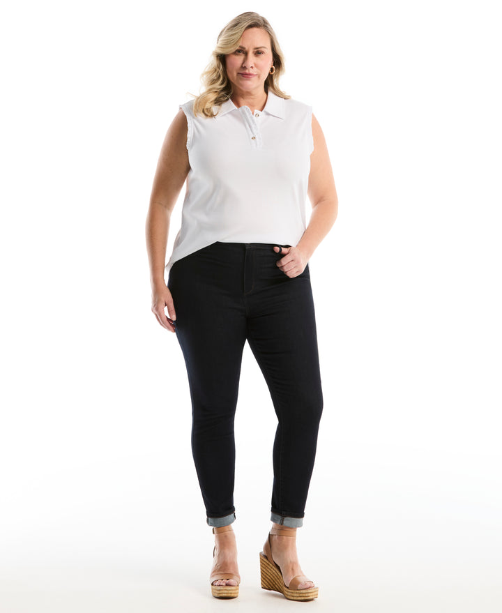 Plus Size Ruffle Trim Polo (White) 