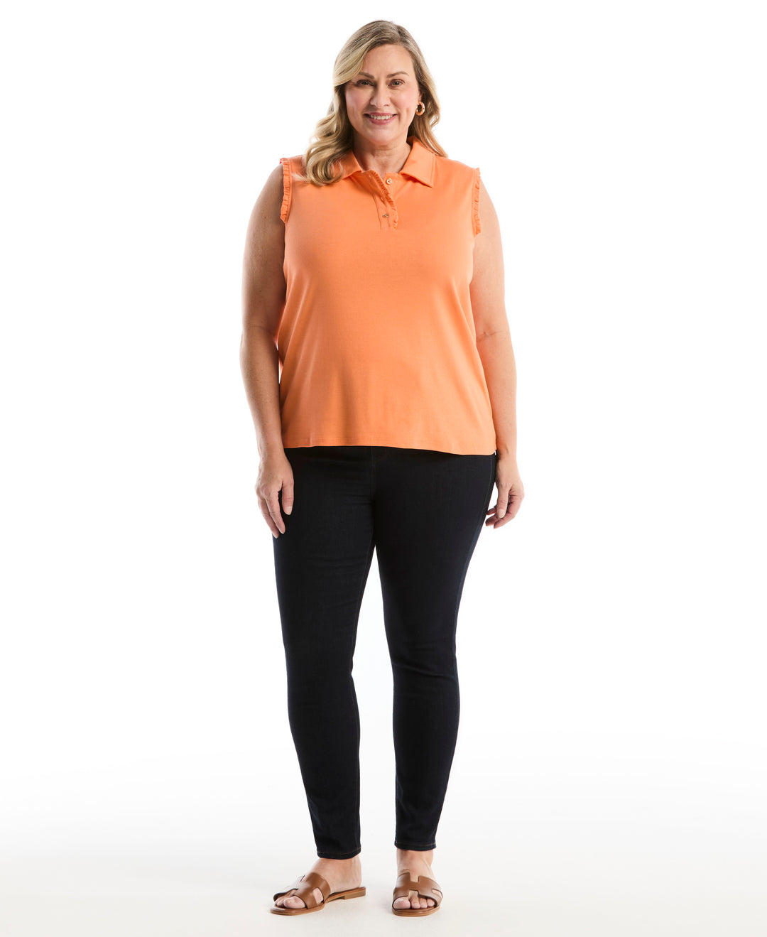 Plus Size Ruffle Trim Polo (Nectarine) 