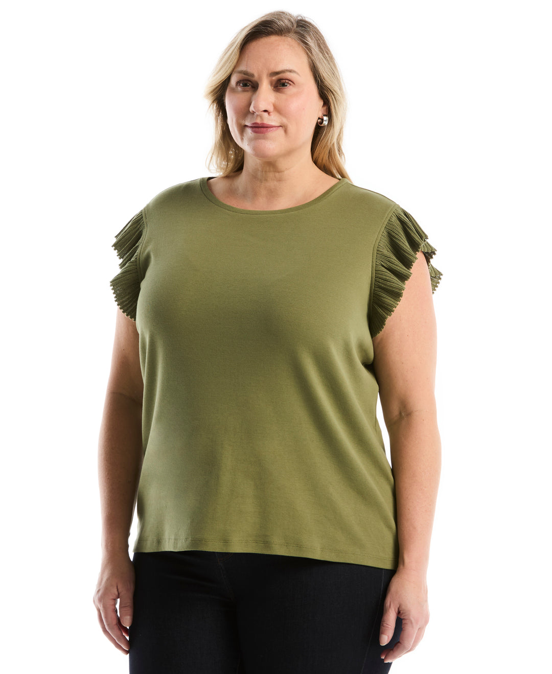 Plus Size Ruffle Top (Loden Green) 