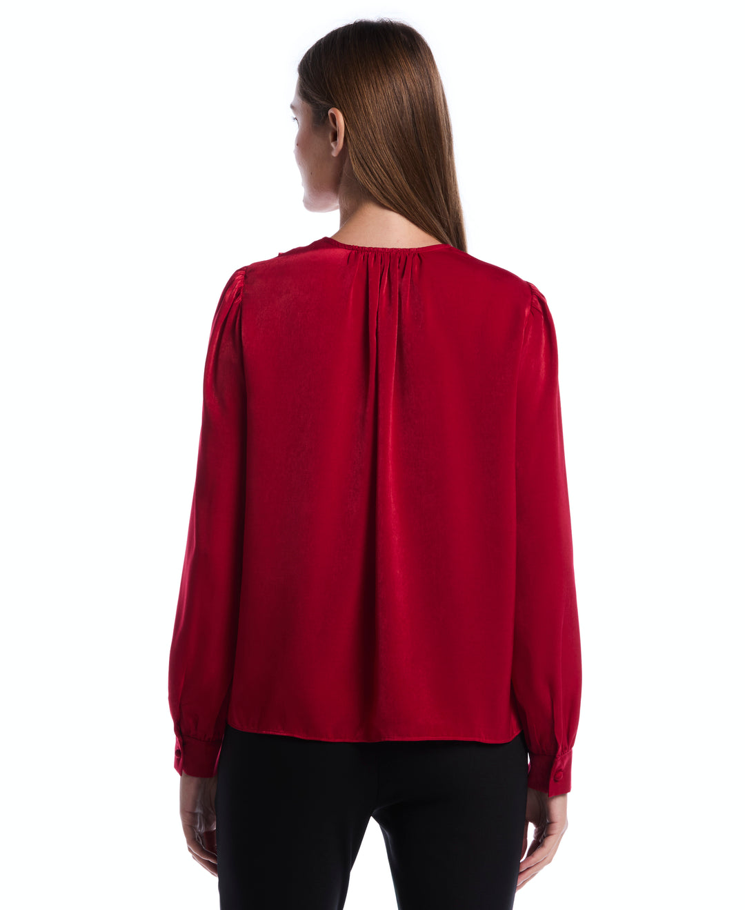 Petite Ruffle V-Neck Blouse (Jester Red) 