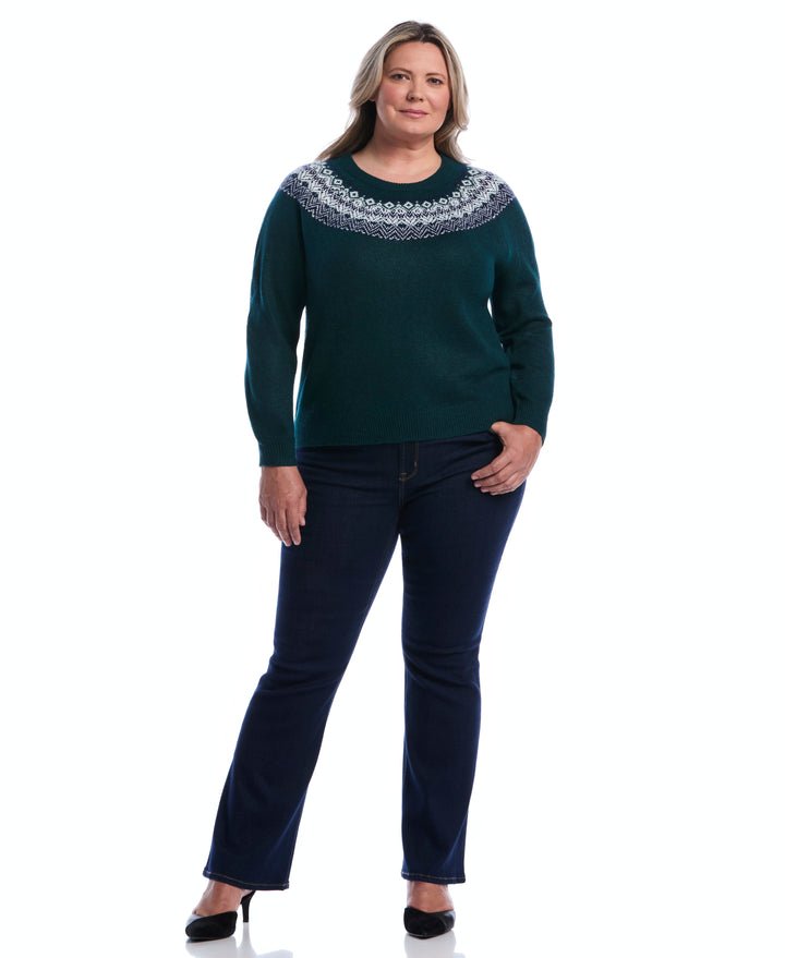 Plus Size Fair Isle Crew Neck Sweater (Ponderosa Pine) 