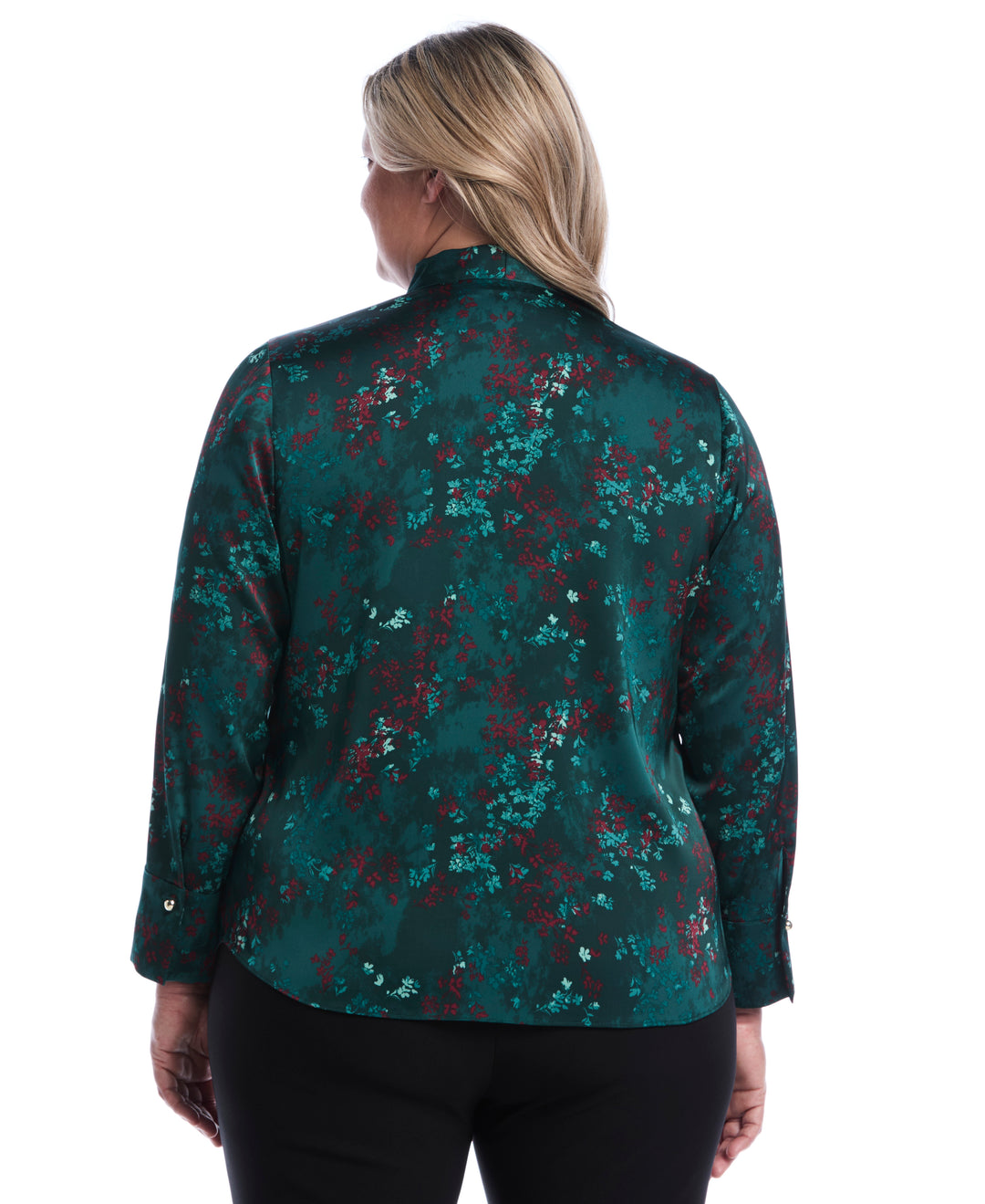 Plus Size Floral Tie Neck Patch Pocket Blouse (Ponderosa Pine) 