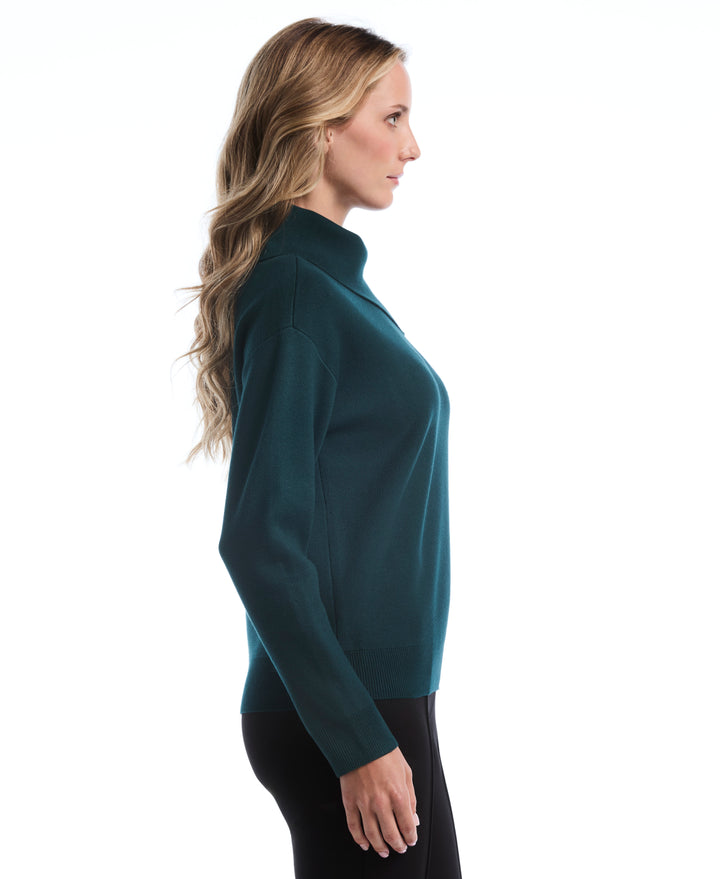 Petite Split Neck Button Detail Sweater (Deep Teal) 