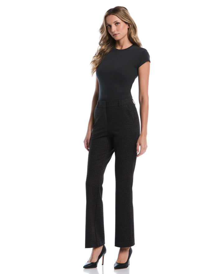 Animal Print Fly Front Bootcut Pant (Black) 