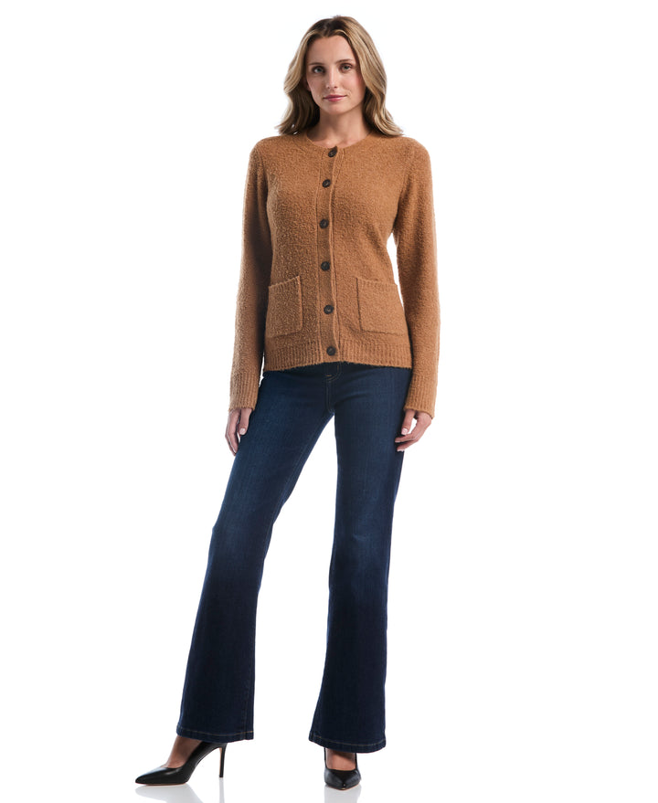 Teddy Boucle Patch Pocket Cardigan (Tobacco Brown) 