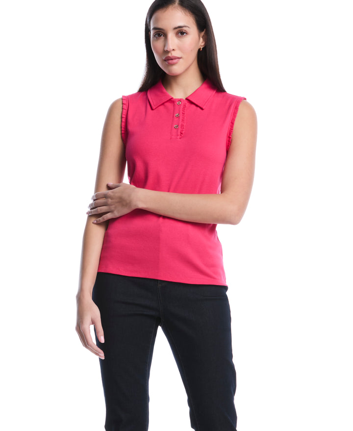 Petite Ruffle Trim Polo (Raspberry) 