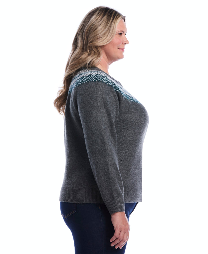 Plus Size Fair Isle Crew Neck Sweater (Charcoal) 