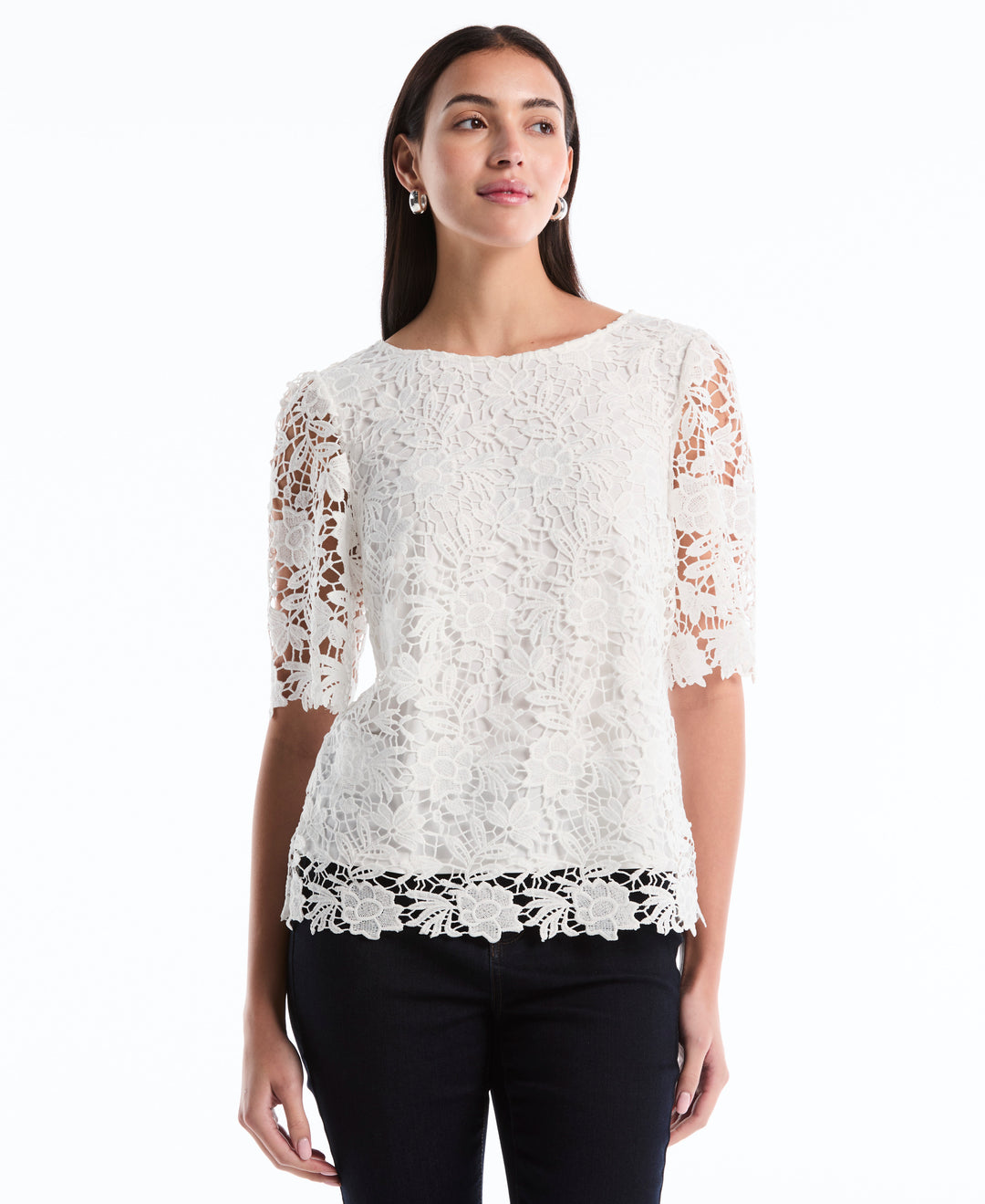 Petite Scalloped Lace Top (Star White) 