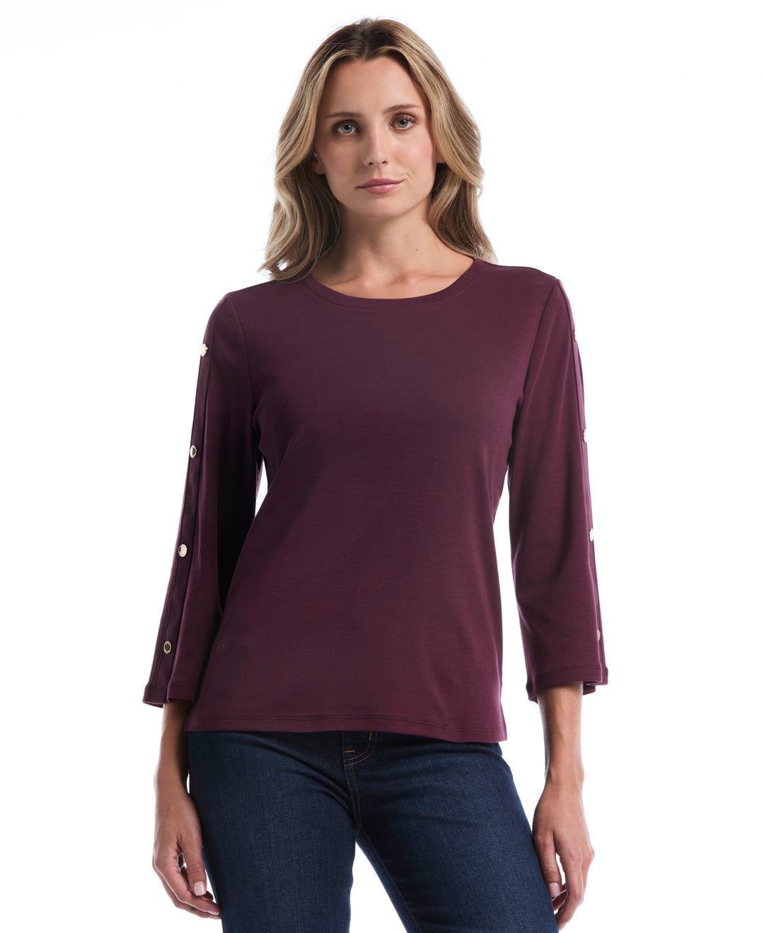 Stud Trim Wide Sleeve Top (Winetasting) 
