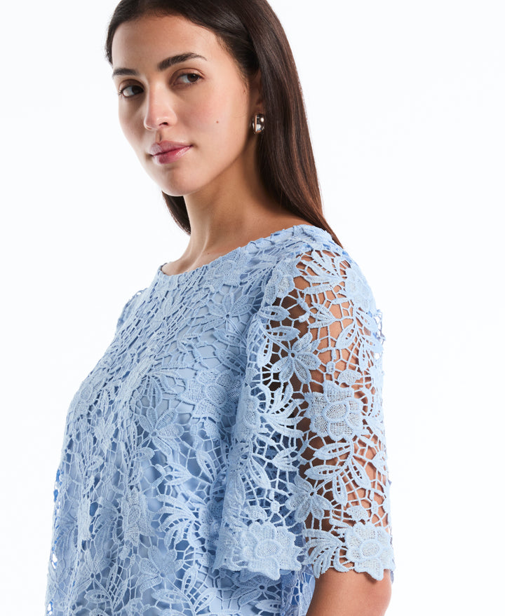 Petite Scalloped Lace Top (Cerulean) 