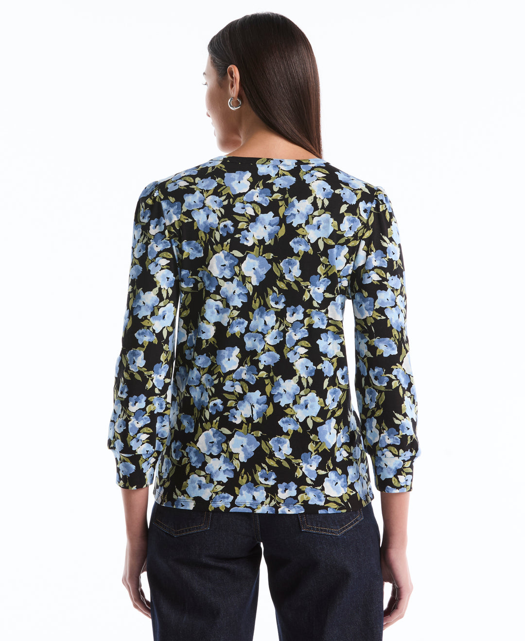 Floral Print Shirred Top (Black) 