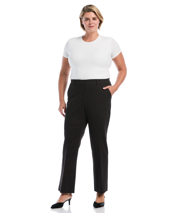 Plus Size Animal Print Fly Front Bootcut Pant (Black) 