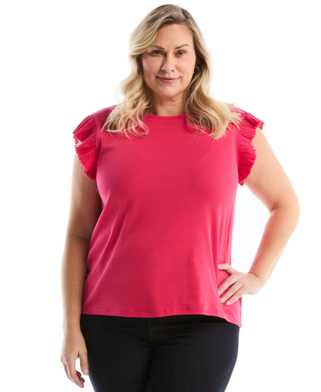 Plus Size Ruffle Top (Raspberry) 