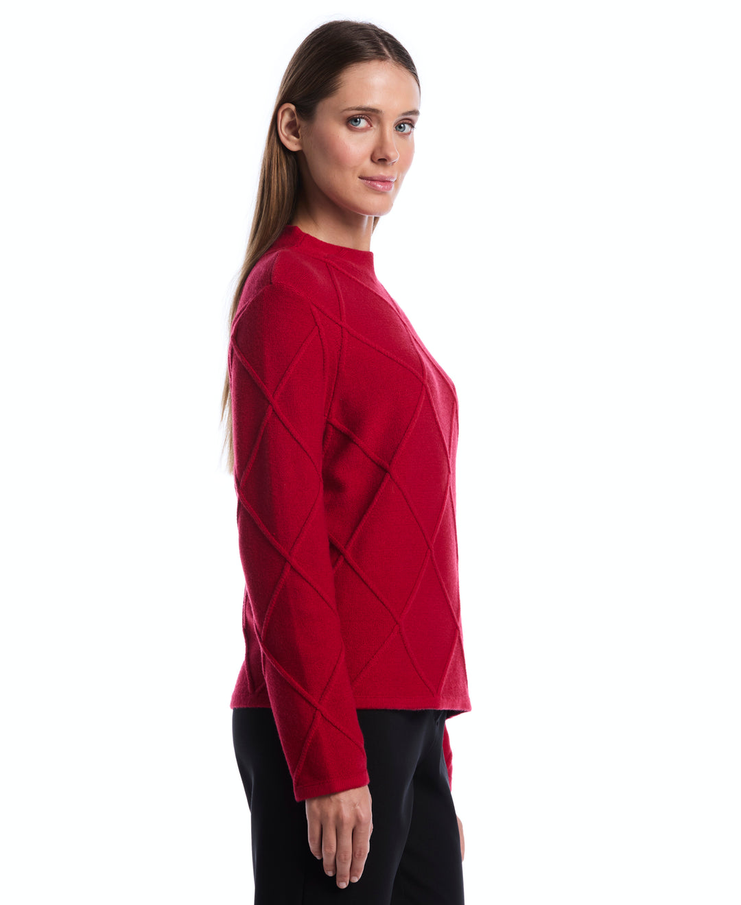 Diamond Stitch Mock Neck Sweater (Jester Red) 
