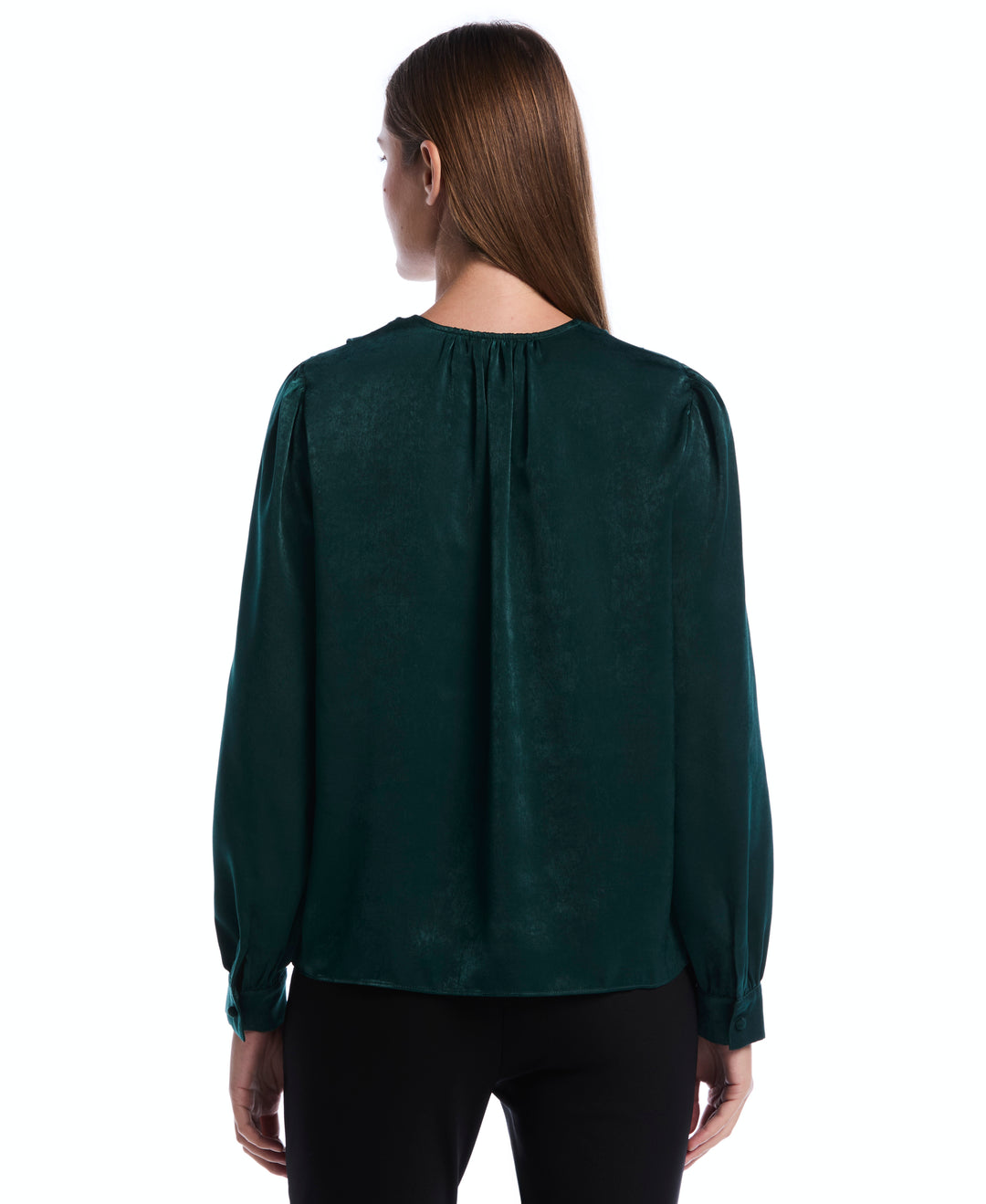 Petite Ruffle V-Neck Blouse (Ponderosa Pine) 