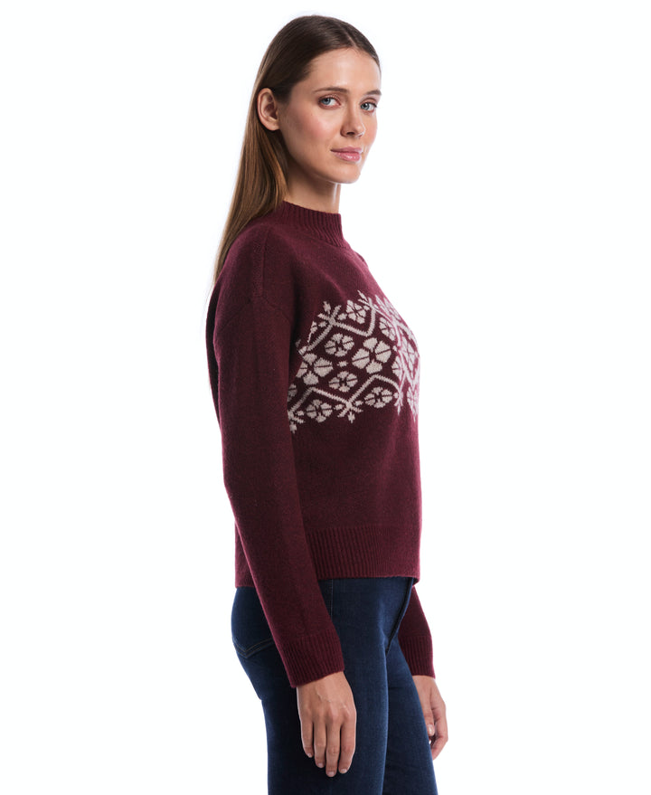 Petite Floral Argyle Mock Neck Sweater (Zinfandel) 