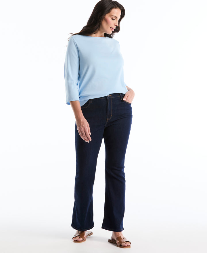 Plus Size Button Detail 3/4 Sleeve Top (Cerulean) 